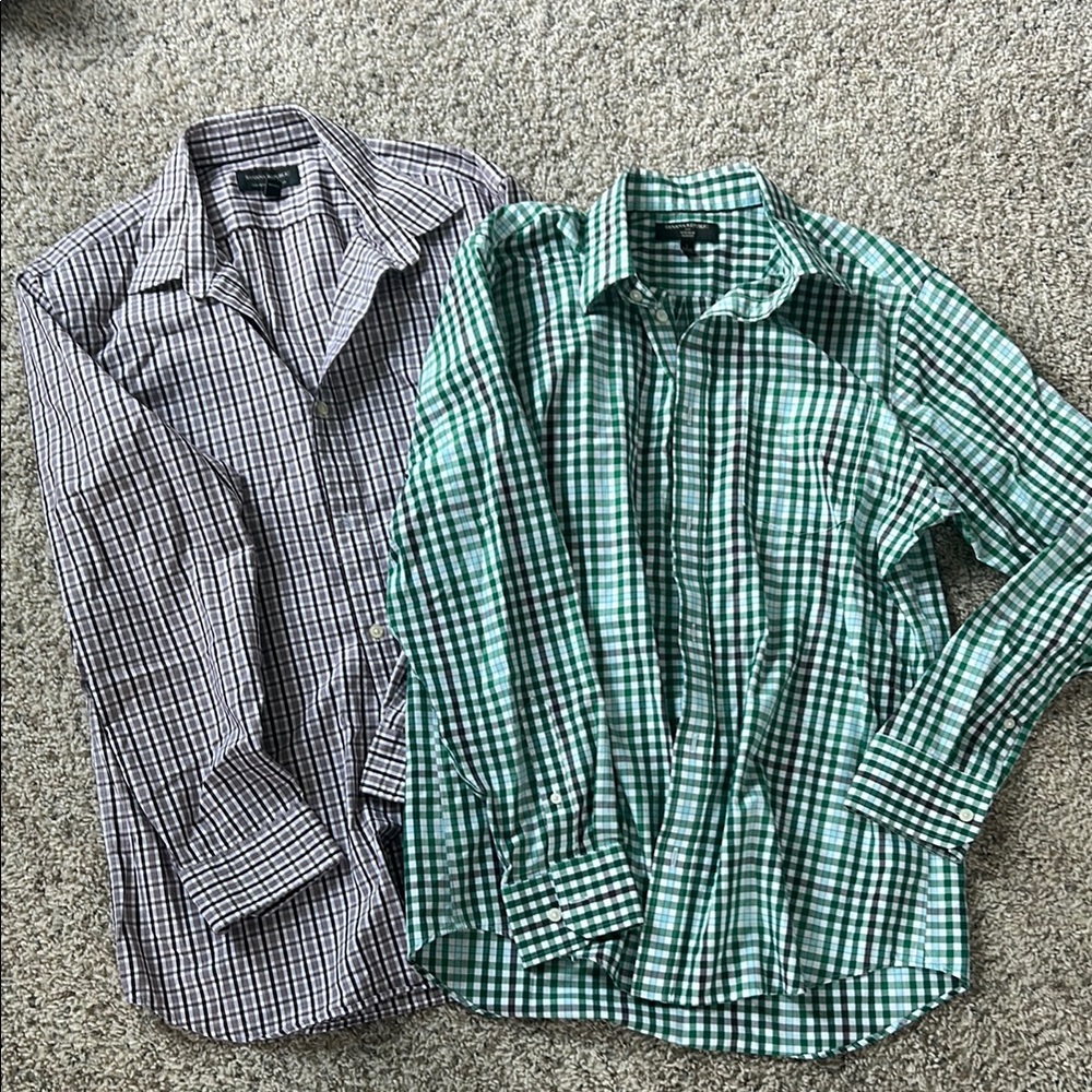Banana Republic Green and Black Checkered Shirts